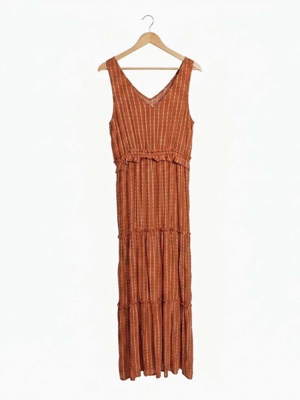 Lucky Brand Bohemian Rust Striped Tiered Maxi Dress